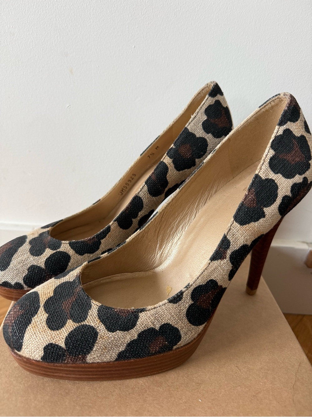 Stuart Weitzman Leopard Print High Heel Pumps in Tan and Black Platform